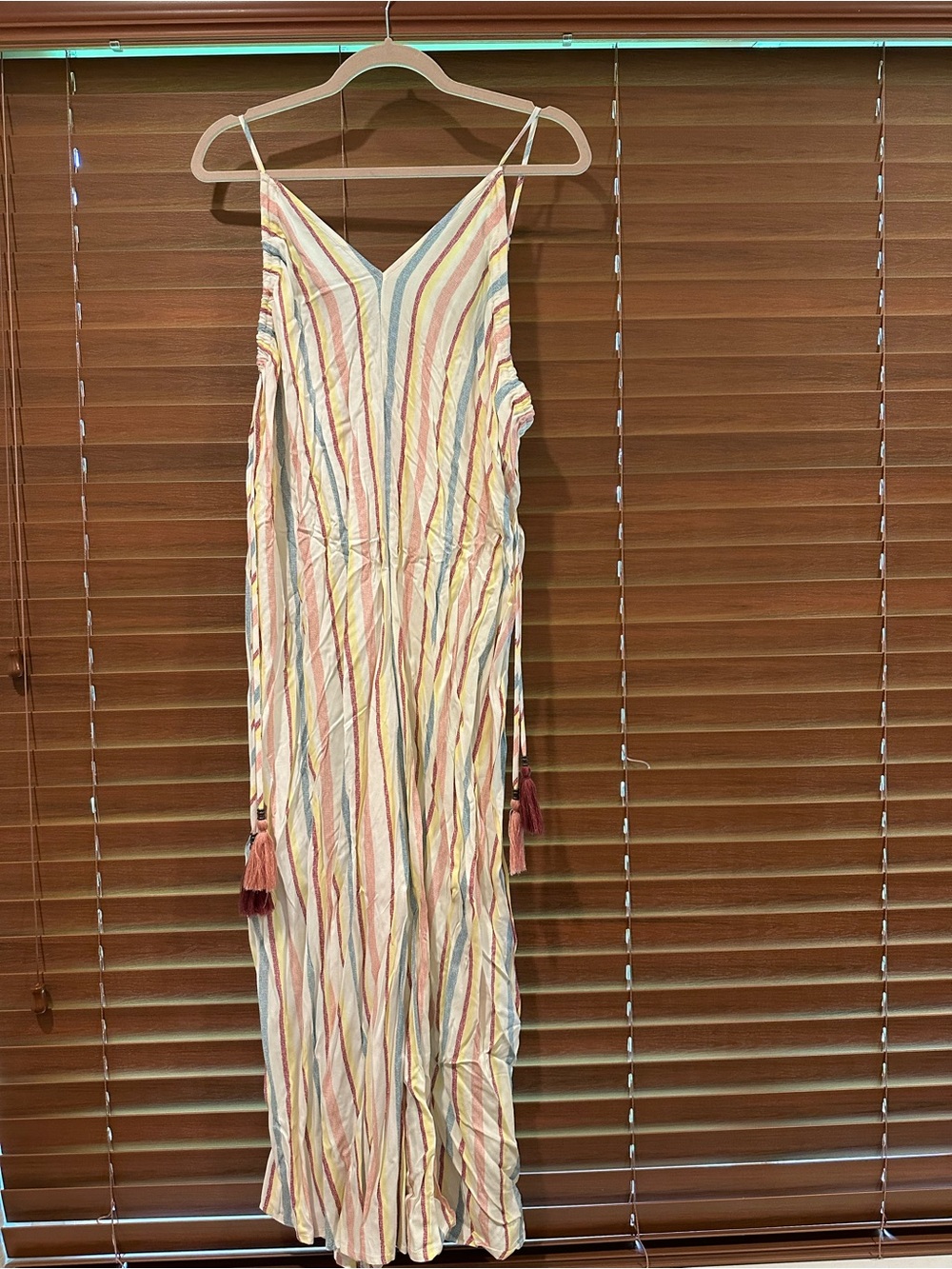Xhilaration Striped V-Neck Spaghetti Strap Jumpsuit - Pink/Blue/Yellow